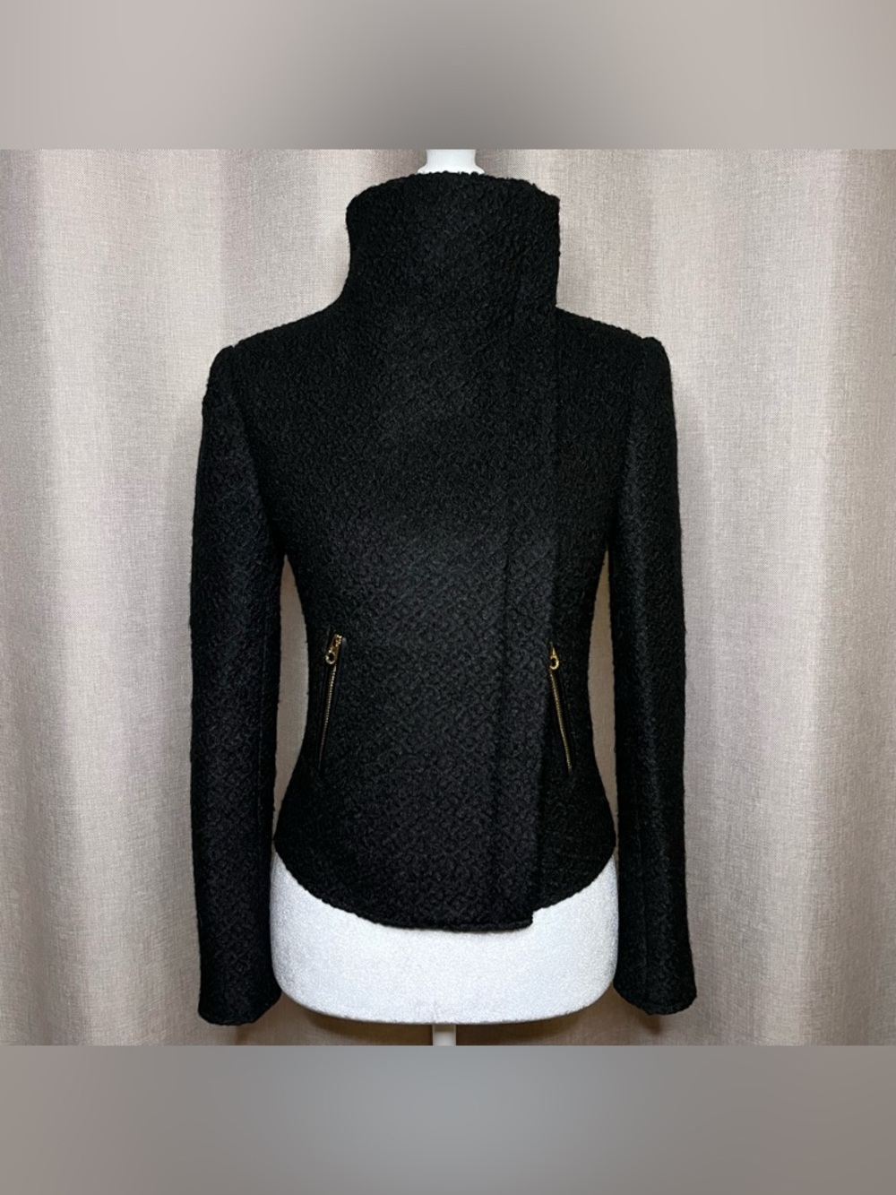 Vintage Y2K Juicy Couture Biker Moto Wool Jacket Coat Black Wool Tweed Women’s S - Picture 12 of 15
